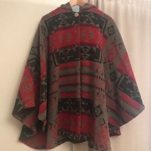 VINTAGE Wool Hooded Cape Coat